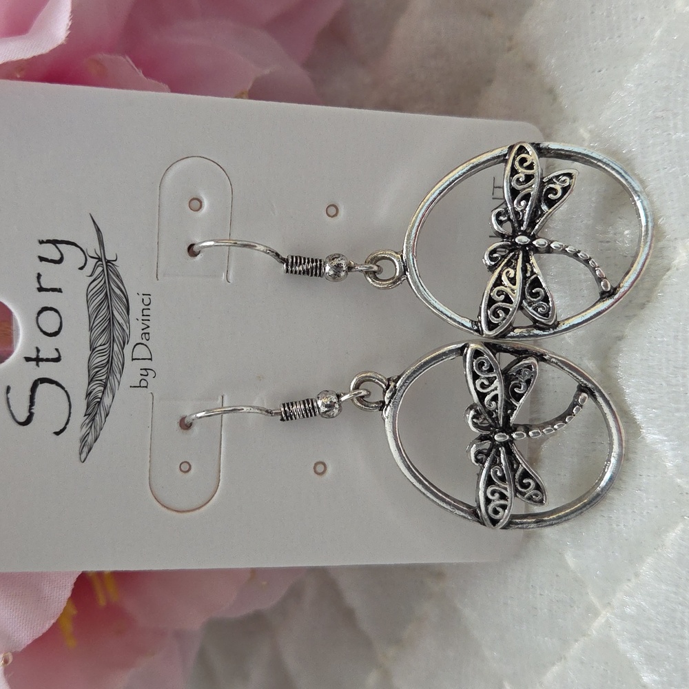 Silver Dragonfly Earrings - Picture 1 of 2